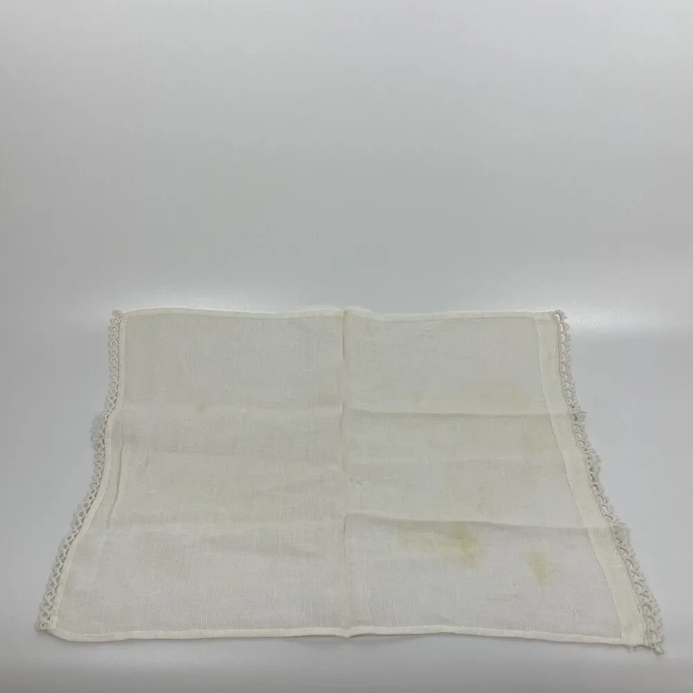 Vintage 1940-50s Linen Textile Napkin Tea Towel Embroidered 18